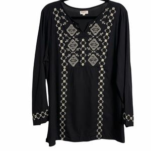 World Market Black Embroidered Long Sleeve Sz L/XL